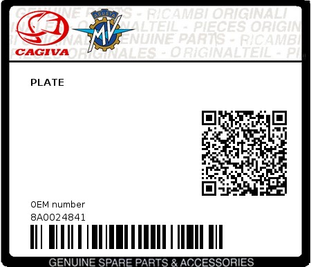 Product image: Cagiva - 8A0024841 - PLATE  0
