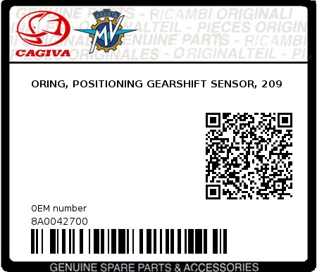 Product image: Cagiva - 8A0042700 - ORING, POSITIONING GEARSHIFT SENSOR, 209  0