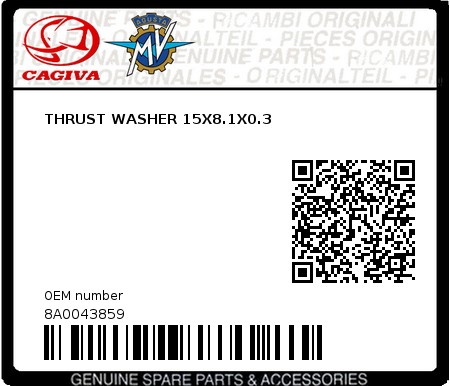 Product image: Cagiva - 8A0043859 - THRUST WASHER 15X8.1X0.3  0