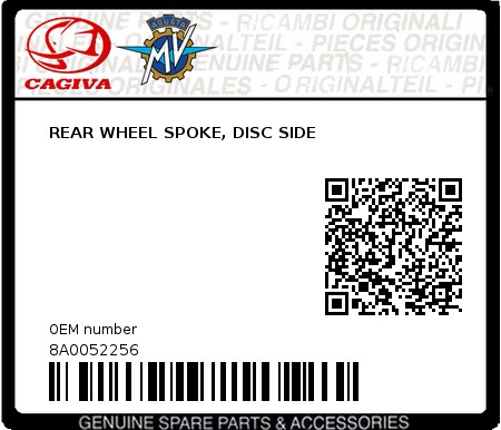 Product image: Cagiva - 8A0052256 - REAR WHEEL SPOKE, DISC SIDE  0