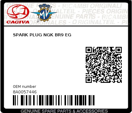 Product image: Cagiva - 8A0057446 - SPARK PLUG NGK BR9 EG  0