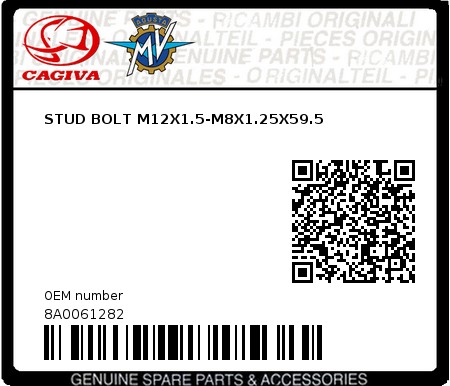 Product image: Cagiva - 8A0061282 - STUD BOLT M12X1.5-M8X1.25X59.5  0
