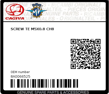 Product image: Cagiva - 8A0066525 - SCREW TE M5X0.8 CH8  0