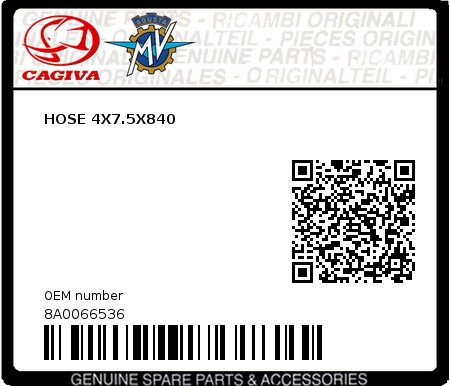 Product image: Cagiva - 8A0066536 - HOSE 4X7.5X840  0