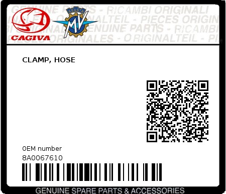 Product image: Cagiva - 8A0067610 - CLAMP, HOSE  0