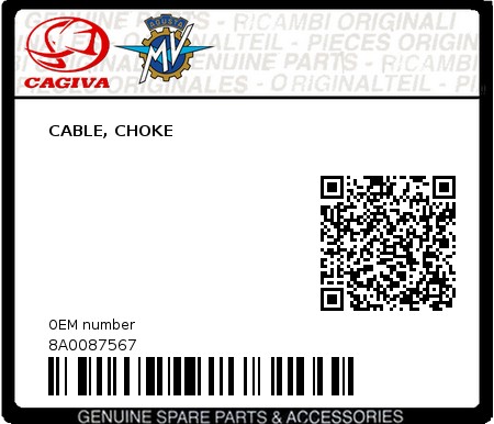 Product image: Cagiva - 8A0087567 - CABLE, CHOKE  0