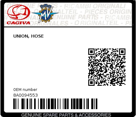 Product image: Cagiva - 8A0094553 - UNION, HOSE  0