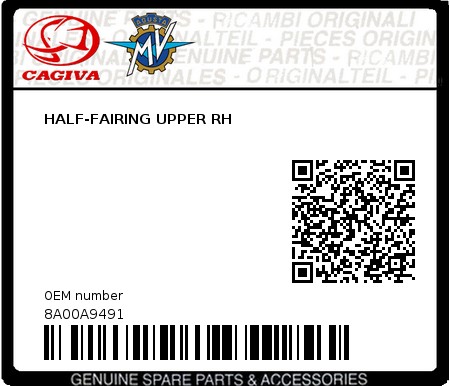 Product image: Cagiva - 8A00A9491 - HALF-FAIRING UPPER RH  0