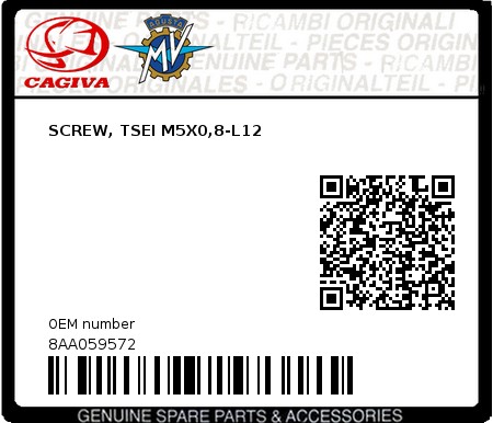 Product image: Cagiva - 8AA059572 - SCREW, TSEI M5X0,8-L12  0