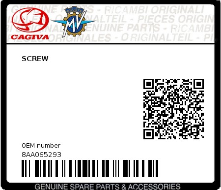 Product image: Cagiva - 8AA065293 - SCREW  0