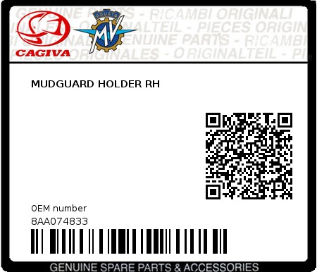 Product image: Cagiva - 8AA074833 - MUDGUARD HOLDER RH  0