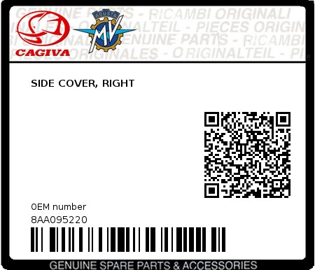 Product image: Cagiva - 8AA095220 - SIDE COVER, RIGHT  0