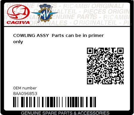 Product image: Cagiva - 8AA096853 - COWLING ASSY  Parts can be in primer only  0
