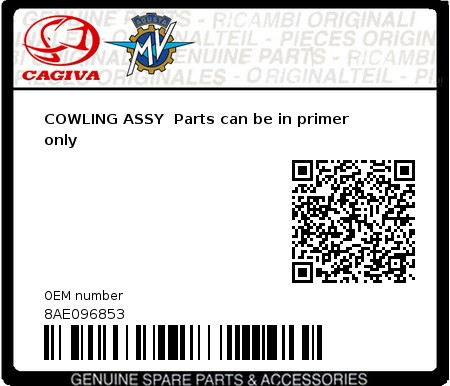 Product image: Cagiva - 8AE096853 - COWLING ASSY  Parts can be in primer only  0