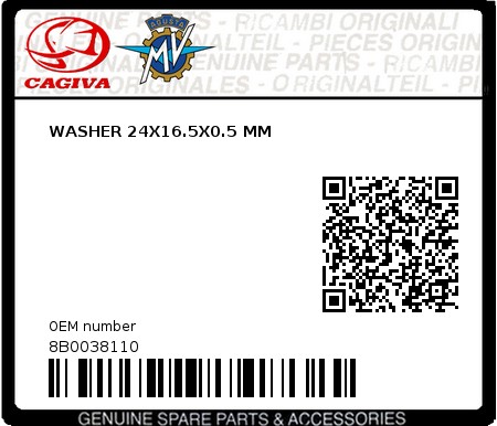 Product image: Cagiva - 8B0038110 - WASHER 24X16.5X0.5 MM  0