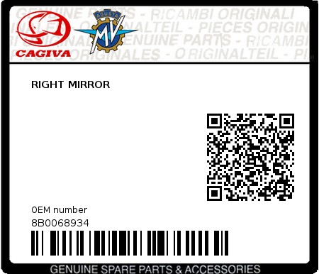 Product image: Cagiva - 8B0068934 - RIGHT MIRROR  0
