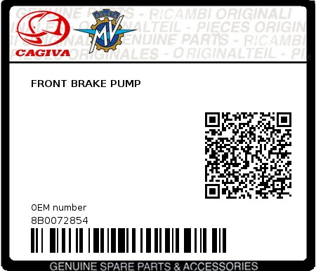 Product image: Cagiva - 8B0072854 - FRONT BRAKE PUMP  0