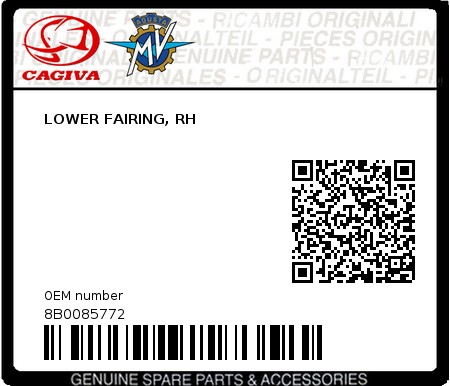 Product image: Cagiva - 8B0085772 - LOWER FAIRING, RH  0