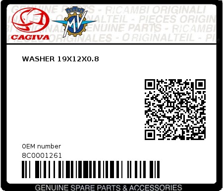 Product image: Cagiva - 8C0001261 - WASHER 19X12X0.8  0