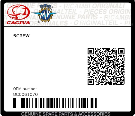 Product image: Cagiva - 8C0061070 - SCREW  0