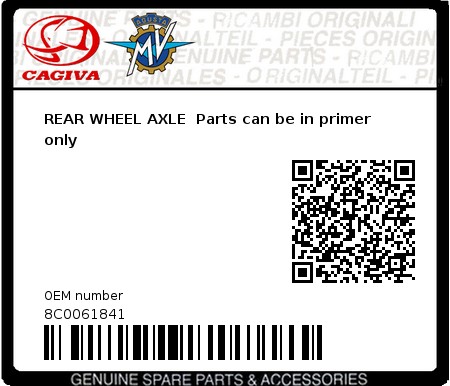 Product image: Cagiva - 8C0061841 - REAR WHEEL AXLE  Parts can be in primer only  0