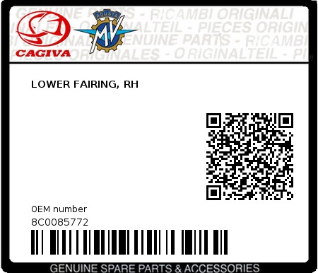 Product image: Cagiva - 8C0085772 - LOWER FAIRING, RH  0