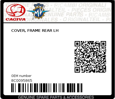 Product image: Cagiva - 8C0095865 - COVER, FRAME REAR LH  0