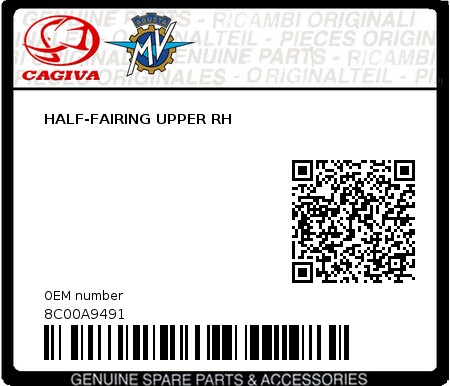 Product image: Cagiva - 8C00A9491 - HALF-FAIRING UPPER RH  0