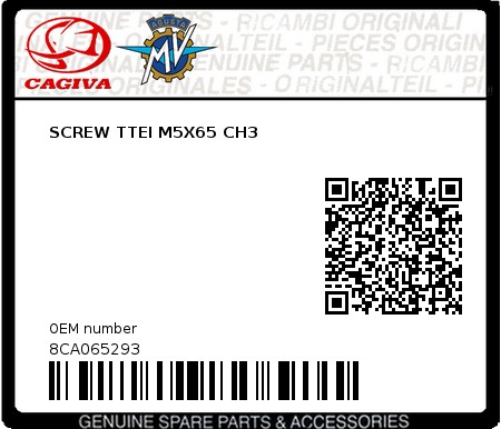 Product image: Cagiva - 8CA065293 - SCREW TTEI M5X65 CH3  0