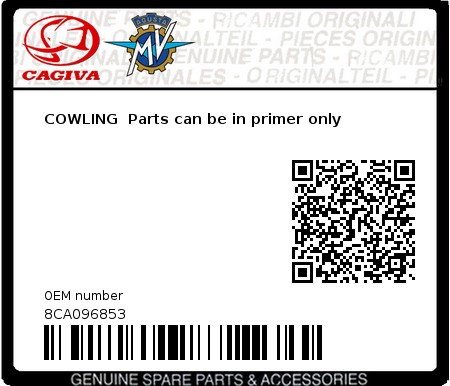 Product image: Cagiva - 8CA096853 - COWLING  Parts can be in primer only  0