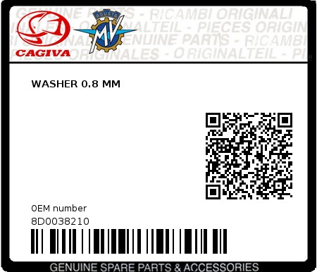 Product image: Cagiva - 8D0038210 - WASHER 0.8 MM  0