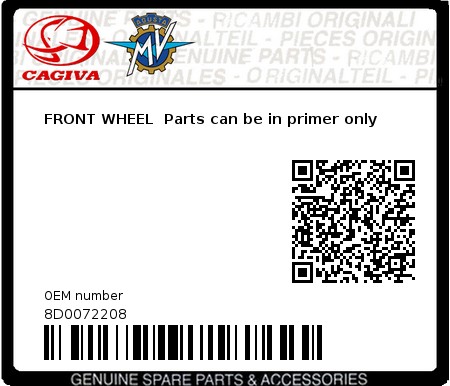 Product image: Cagiva - 8D0072208 - FRONT WHEEL  Parts can be in primer only  0