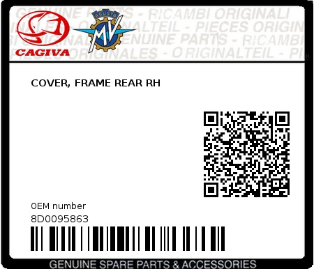 Product image: Cagiva - 8D0095863 - COVER, FRAME REAR RH  0