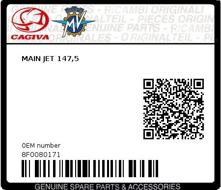 Product image: Cagiva - 8F0080171 - MAIN JET 147,5  0