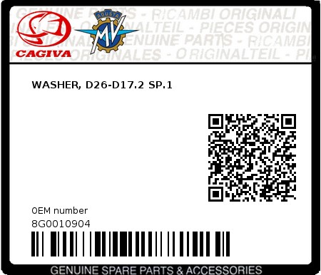 Product image: Cagiva - 8G0010904 - WASHER, D26-D17.2 SP.1  0