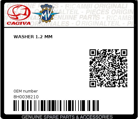 Product image: Cagiva - 8H0038210 - WASHER 1.2 MM  0