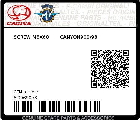 Product image: Cagiva - 8I0069056 - SCREW M8X60       CANYON900/98  0