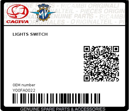 Product image: Cagiva - Y00FA0022 - LIGHTS SWITCH  0