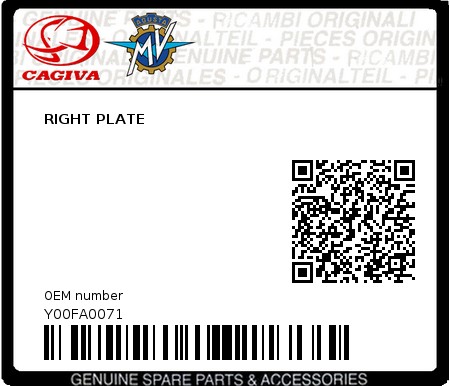 Product image: Cagiva - Y00FA0071 - RIGHT PLATE  0