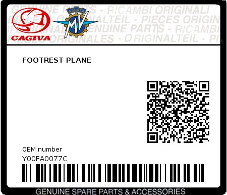 Product image: Cagiva - Y00FA0077C - FOOTREST PLANE  0