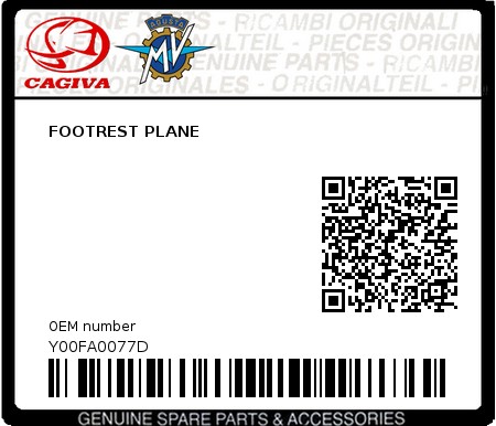 Product image: Cagiva - Y00FA0077D - FOOTREST PLANE  0