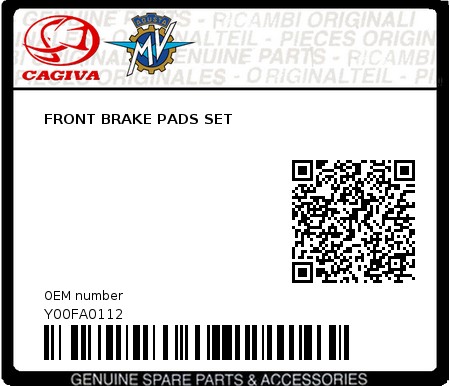 Product image: Cagiva - Y00FA0112 - FRONT BRAKE PADS SET  0