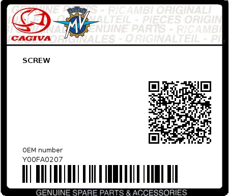 Product image: Cagiva - Y00FA0207 - SCREW  0