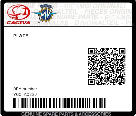 Product image: Cagiva - Y00FA0227 - PLATE  0