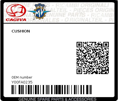 Product image: Cagiva - Y00FA0235 - CUSHION  0
