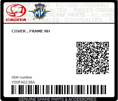 Product image: Cagiva - Y00FA0238A - COVER , FRAME RH  0