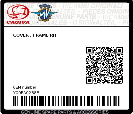 Product image: Cagiva - Y00FA0238E - COVER , FRAME RH  0