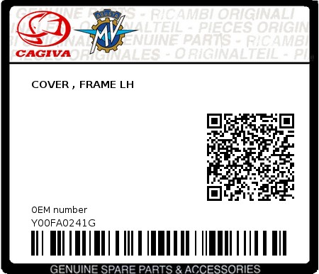 Product image: Cagiva - Y00FA0241G - COVER , FRAME LH  0