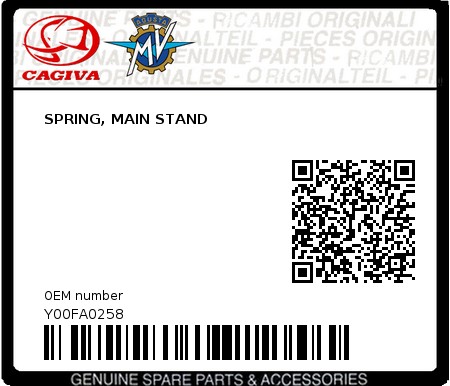 Product image: Cagiva - Y00FA0258 - SPRING, MAIN STAND  0