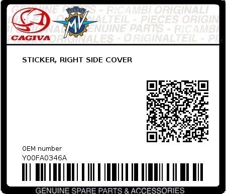 Product image: Cagiva - Y00FA0346A - STICKER, RIGHT SIDE COVER  0